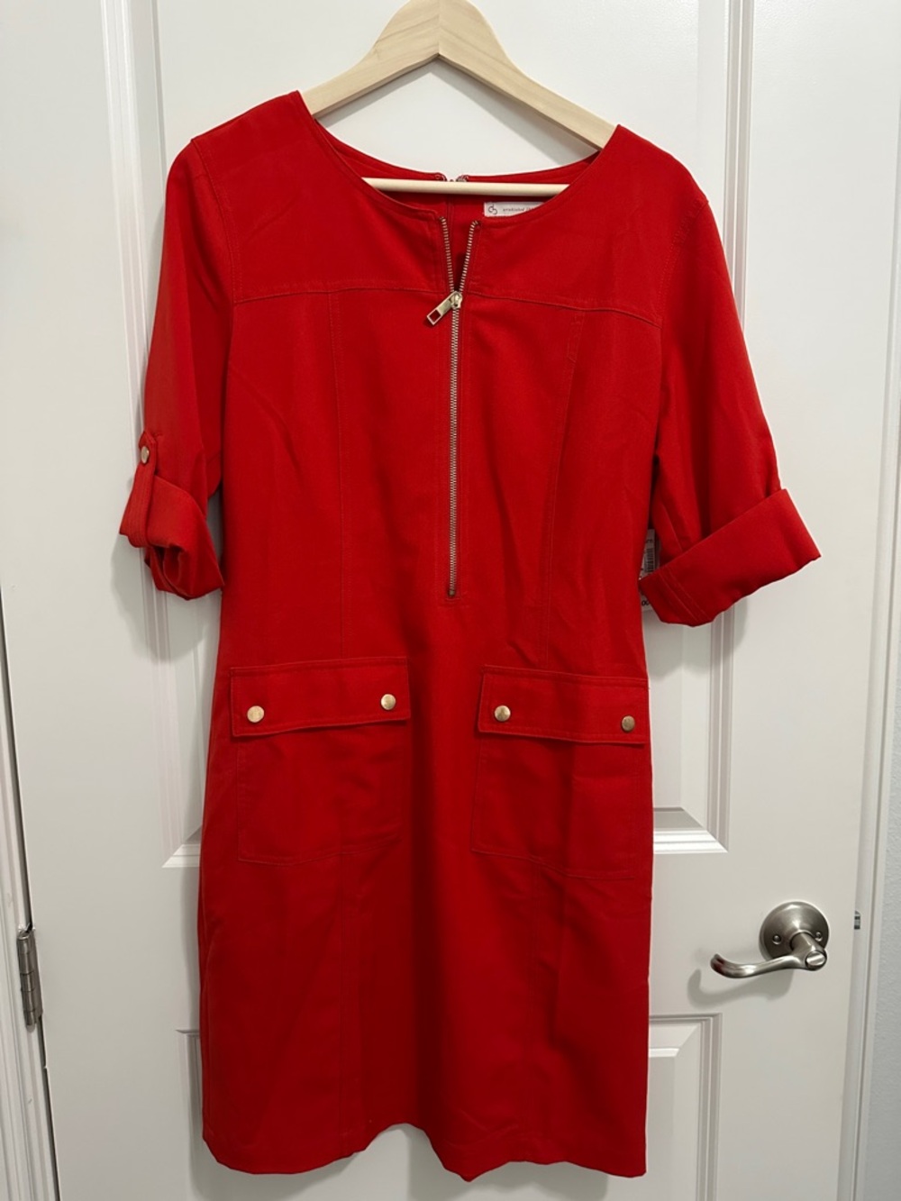 dressbarn Red Zip-Pocket Midi Dress